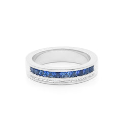 Facet Cnc Ring halbgefasster Memoirering in 750/18 K Weissgold mit Saphir