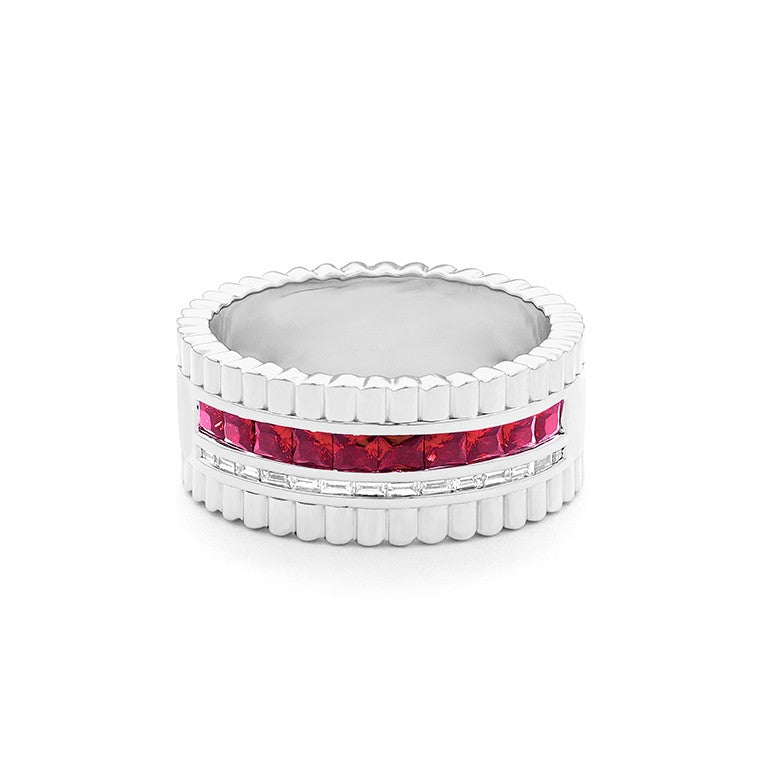 Facet Cnc Ring Halbgefasster Memoirering mit Rubin und Diamant