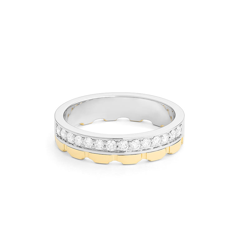 Facet Cnc Ring halbgefasster Memoirering in 750/18 Karat Weissgold & Gelbgold