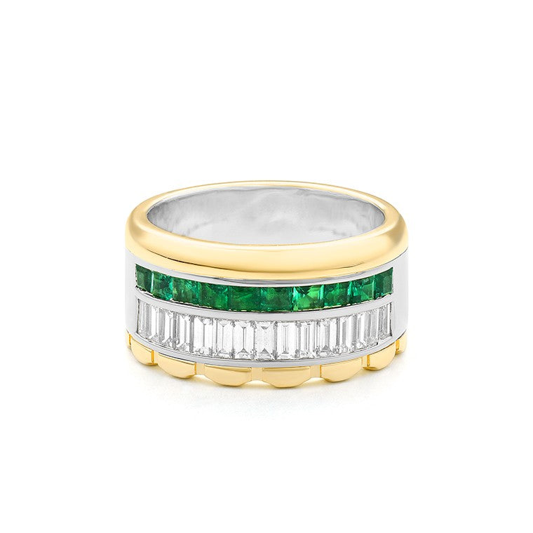 Facet Halbgefasster Memoirering mit Tsavorite in 18 K Weiss- & Gelbgold