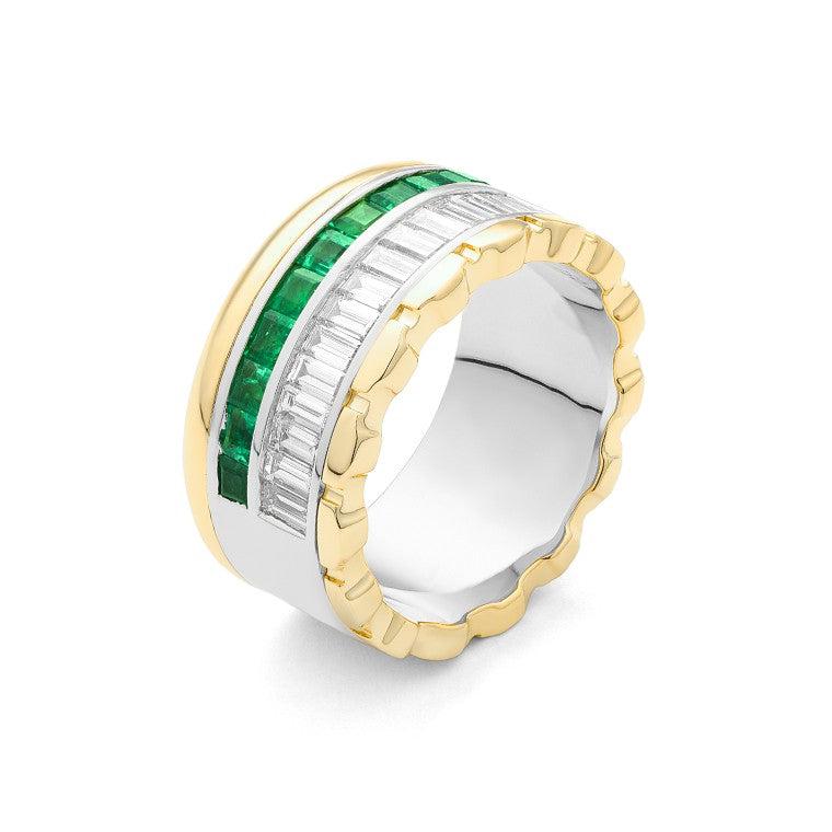 Facet Halbgefasster Memoirering mit Tsavorite in 18 K Weiss- & Gelbgold