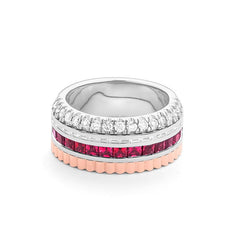 Bague Mémoire en or jaune et blanc 18 carats avec rubis semi-serti à facettes