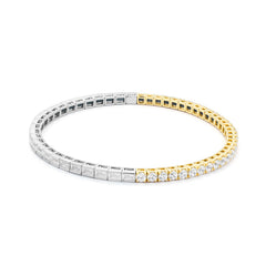Bracelet tennis élastique à facettes avec diamants en or bicolore 750/18 carats