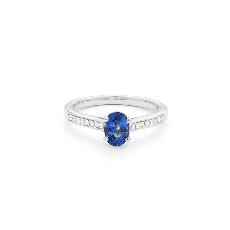 Facet Sweet Saphir Ring mit Diamanten in 750/18 Karat Weissgold
