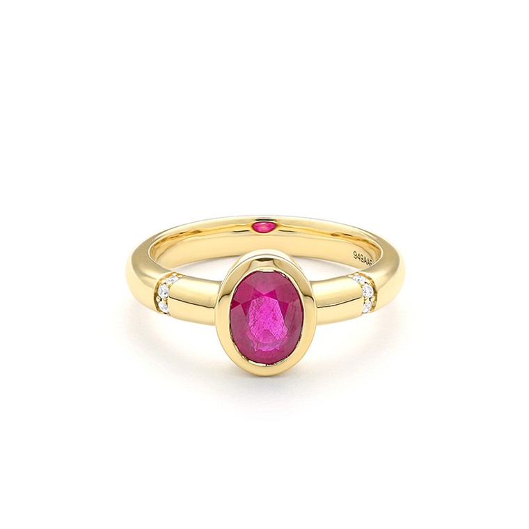 Facet Traceability Rubin Ring in 750/18 Karat Gelbgold