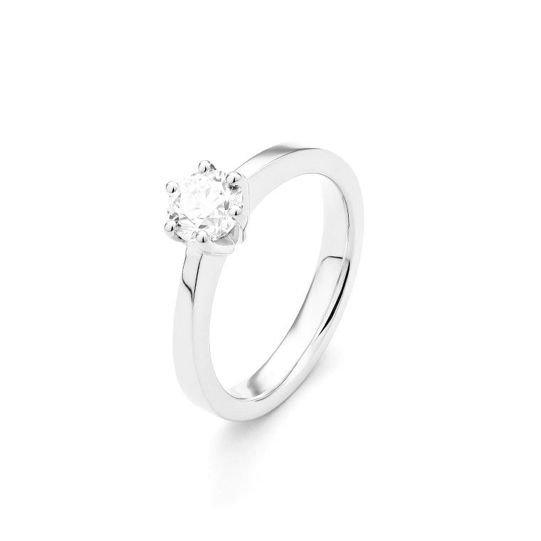 Facet Classic Solitär Ring in 750/18 Karat Weissgold