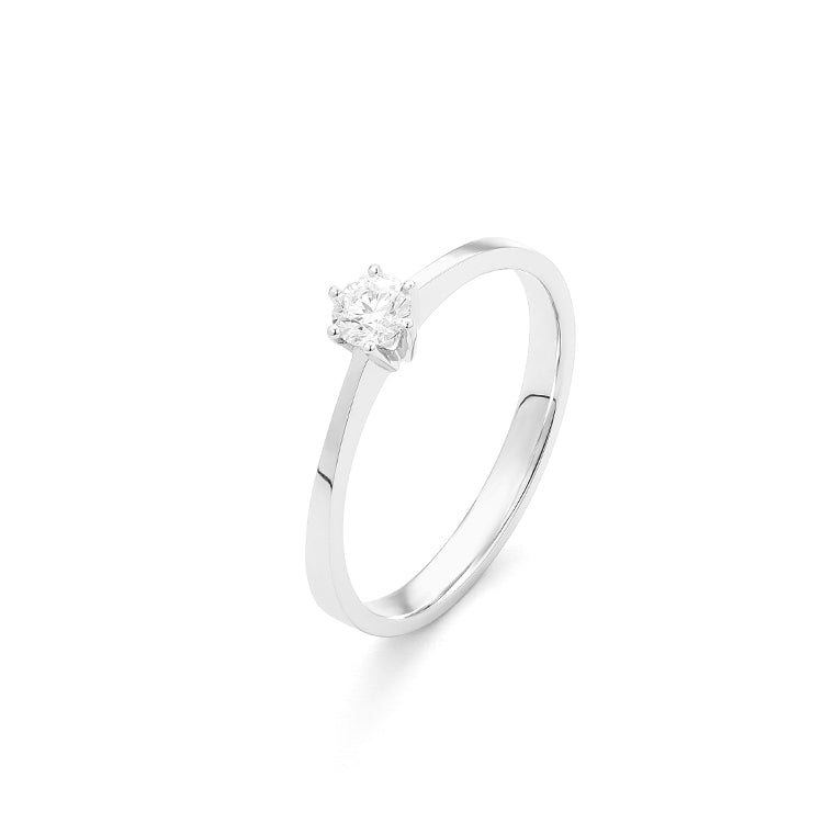 Facet Classic Solitär Ring in 750/18 Karat Weissgold