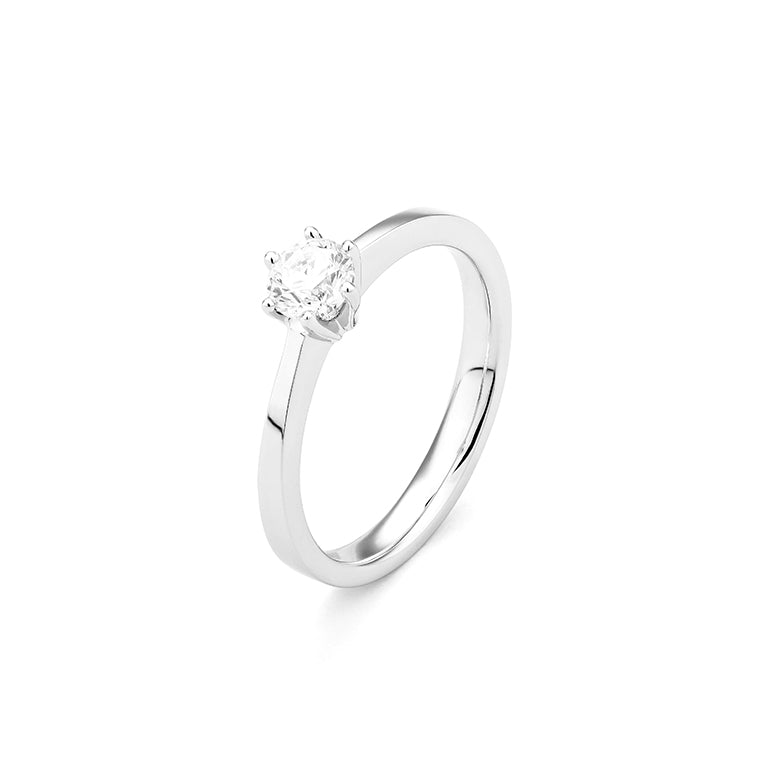 Facet Classic Solitär Ring in 750/18 Karat Weissgold