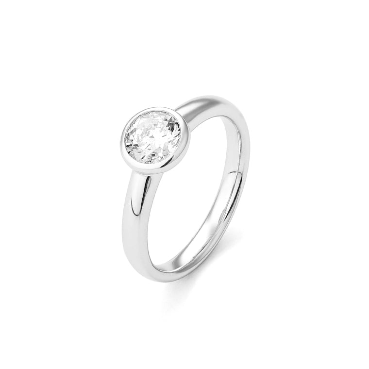 Facet Classic Solitär Ring in 750/18 Karat Weissgold