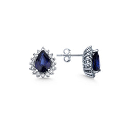 boucles d'oreilles en or blanc avec diamants et saphir - KP0000495 