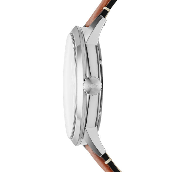Fossil Townsman Automatik 48 MM Herrenuhr in Silber Blau, Lederband - ME3154
