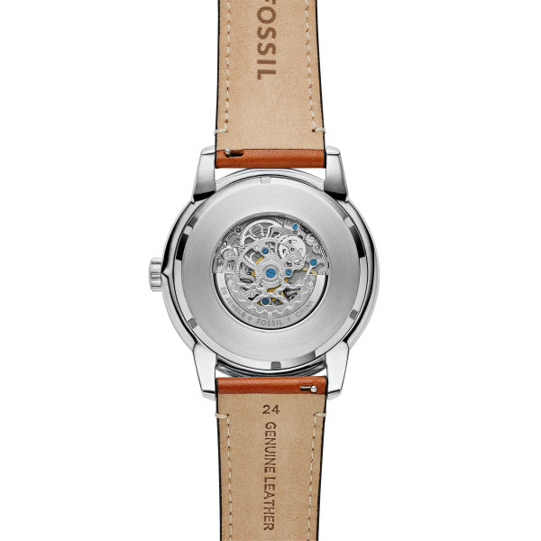 Fossil Townsman Automatik 48 MM Herrenuhr in Silber Blau, Lederband - ME3154