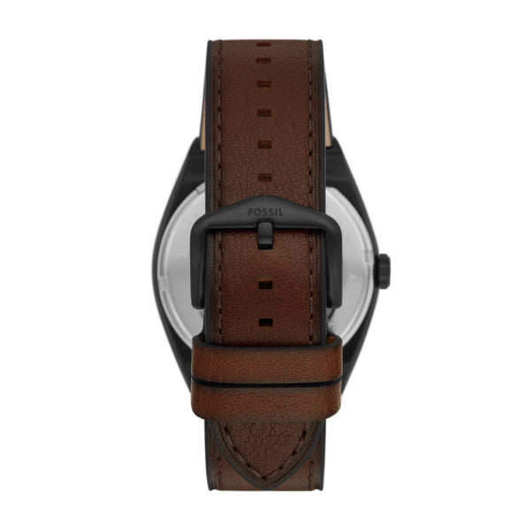 Fossil Everett Automatik 42 MM Herrenuhr in Schwarz/Braun aus Lederband - ME3207