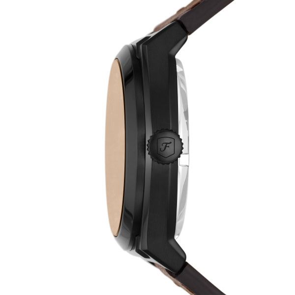 Fossil Everett Automatik 42 MM Herrenuhr in Schwarz/Braun aus Lederband - ME3207