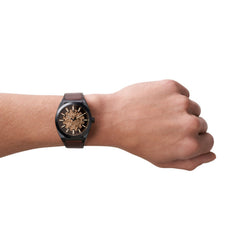 Fossil Everett Automatik 42 MM Herrenuhr in Schwarz/Braun aus Lederband - ME3207
