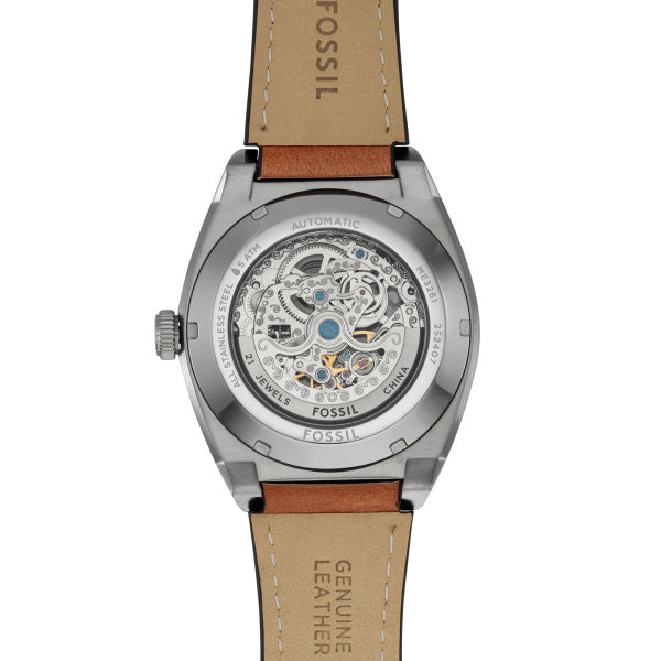 Fossil Everett Silber Grün 42mm Leder Automatik Herrenuhr - ME3261