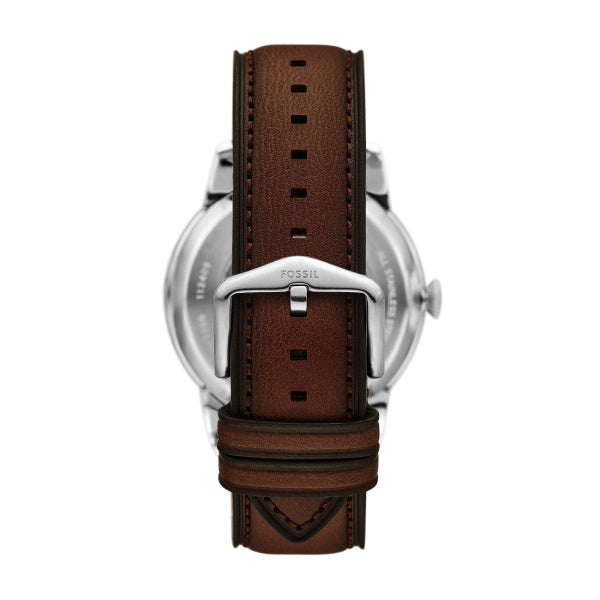 Fossil Townsman Automatik 44 MM Herrenuhr in Silber Creme Braun, Lederband - ME3266