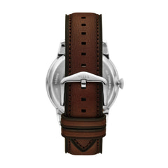 Fossil Townsman Automatik 44 MM Herrenuhr in Silber Creme Braun, Lederband - ME3266