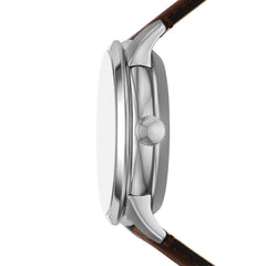 Fossil Townsman Automatik 44 MM Herrenuhr in Silber Creme Braun, Lederband - ME3266