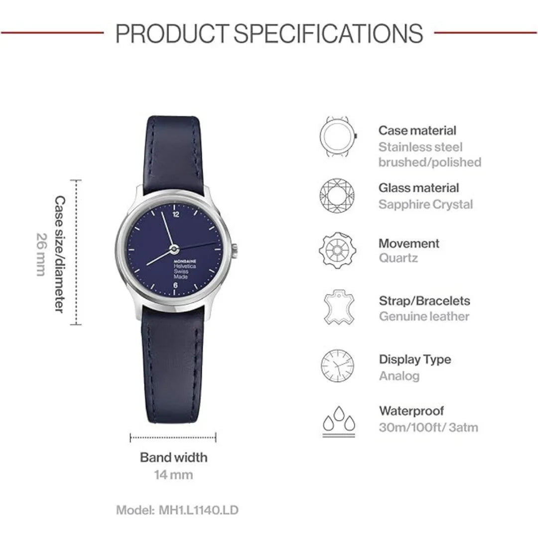 Mondaine Damenuhr aus Blau Leder, 26 MM - MH1.L1140.LD