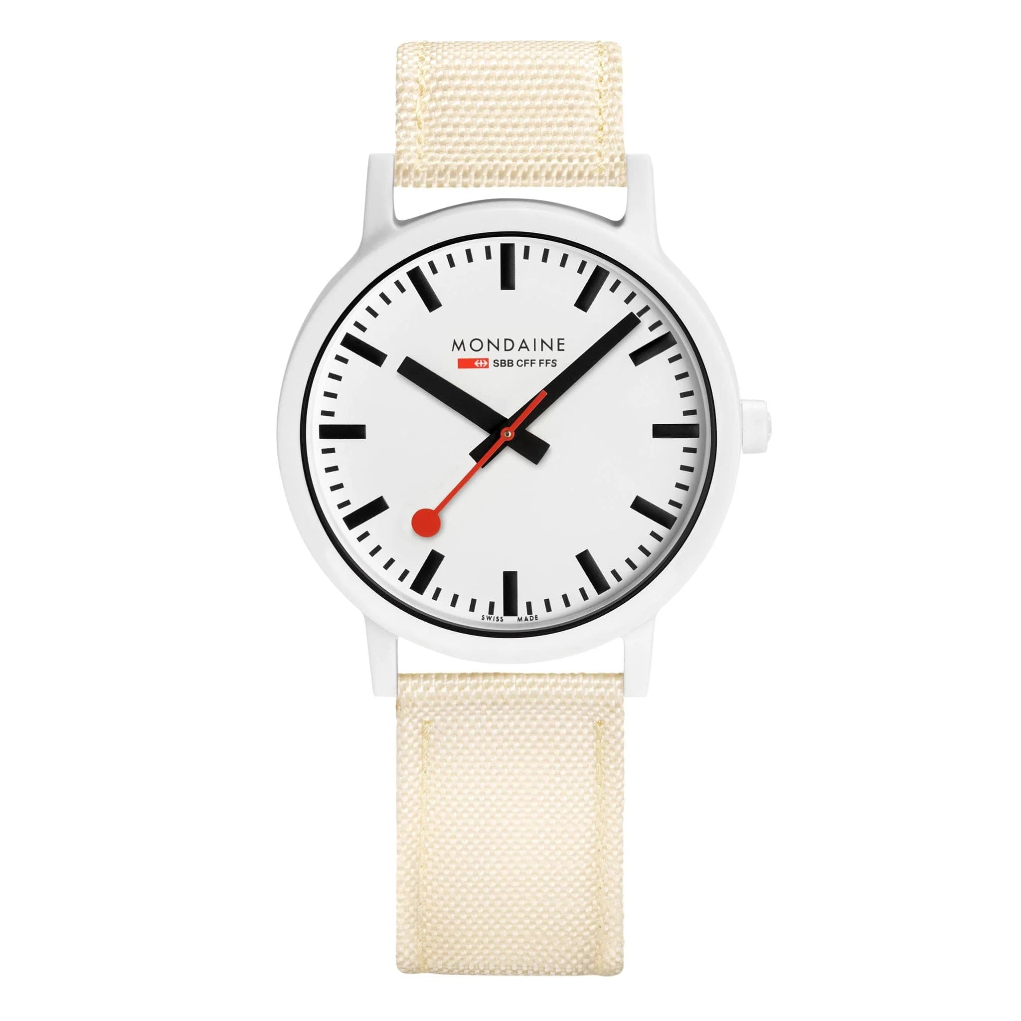 Mondaine Essence Herrenuhr aus Weisses Textil, 41 MM - MS1.41111.LT