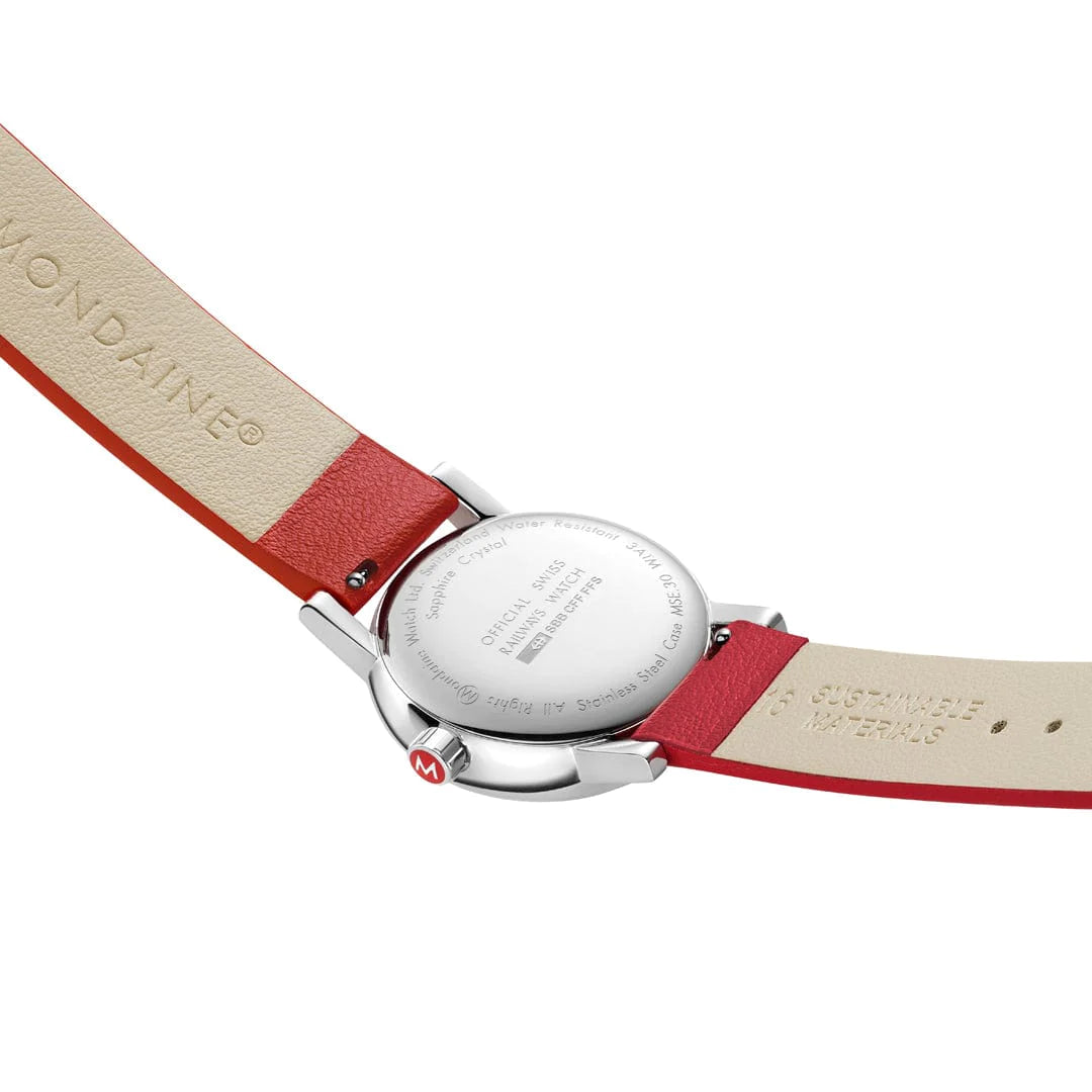 Mondaine EVO2 Quarz Damenuhr aus Rotes Leder, 30 MM - MSE.30210.LCV