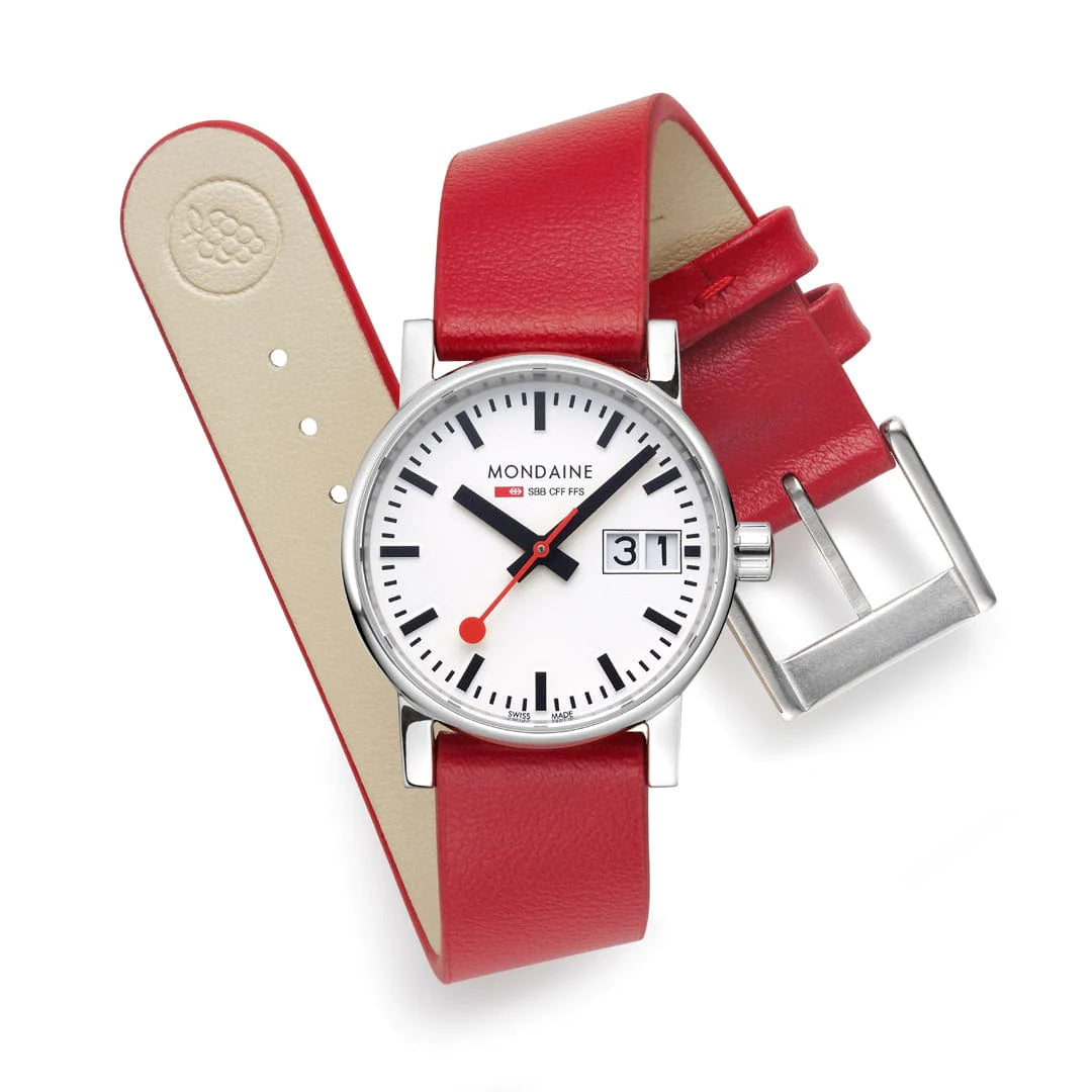 Mondaine EVO2 Quarz Damenuhr aus Rotes Leder, 35 MM - MSE.30210.LCV