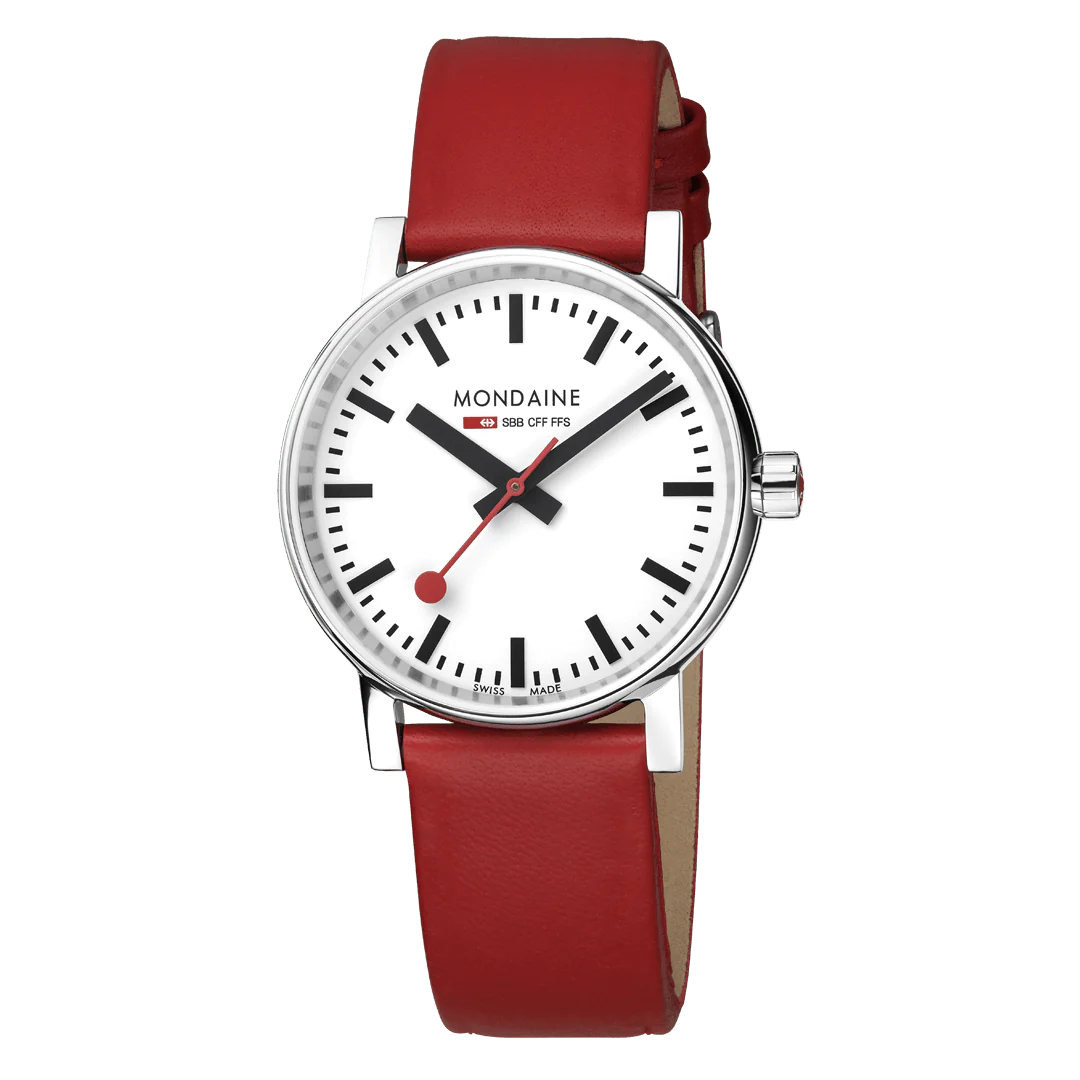 Mondaine EVO2 Quarz Herrenuhr aus Rotes Lederband, 35 MM -  MSE.35110.LCV