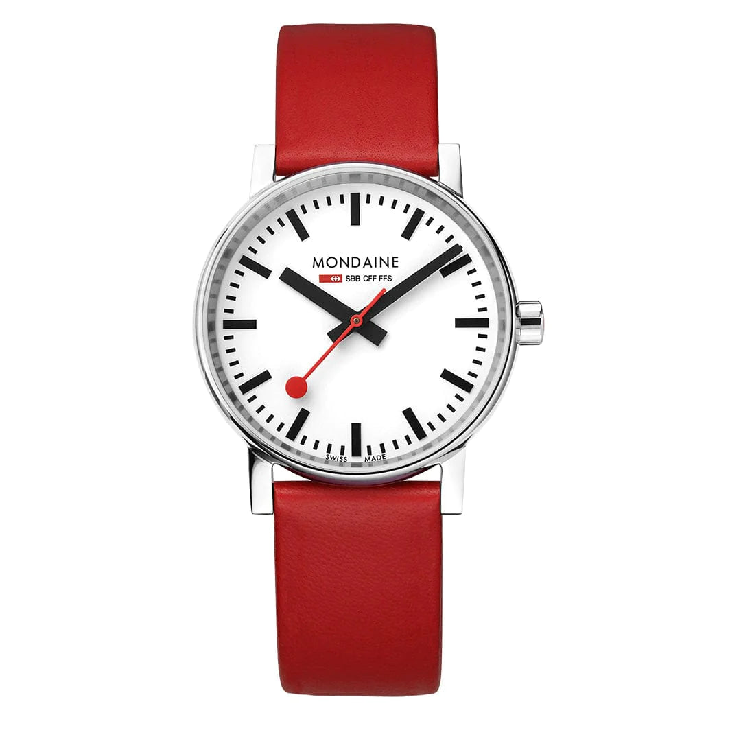 Mondaine EVO2 Quarz Herrenuhr aus Rotes Lederband, 35 MM -  MSE.35110.LCV