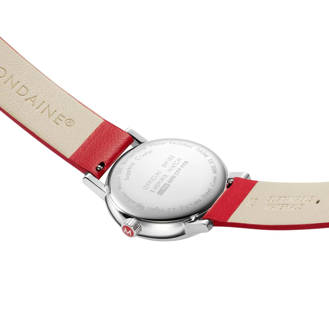 Mondaine EVO2 Quarz Herrenuhr aus Rotes Lederband, 35 MM -  MSE.35110.LCV