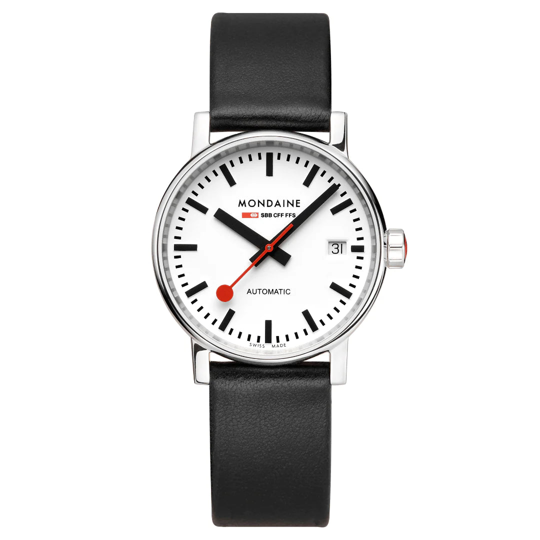 Mondaine EVO2 Automatik Herrenuhr aus Schwarz Lederband, 35 MM -  MSE.35610.LBV