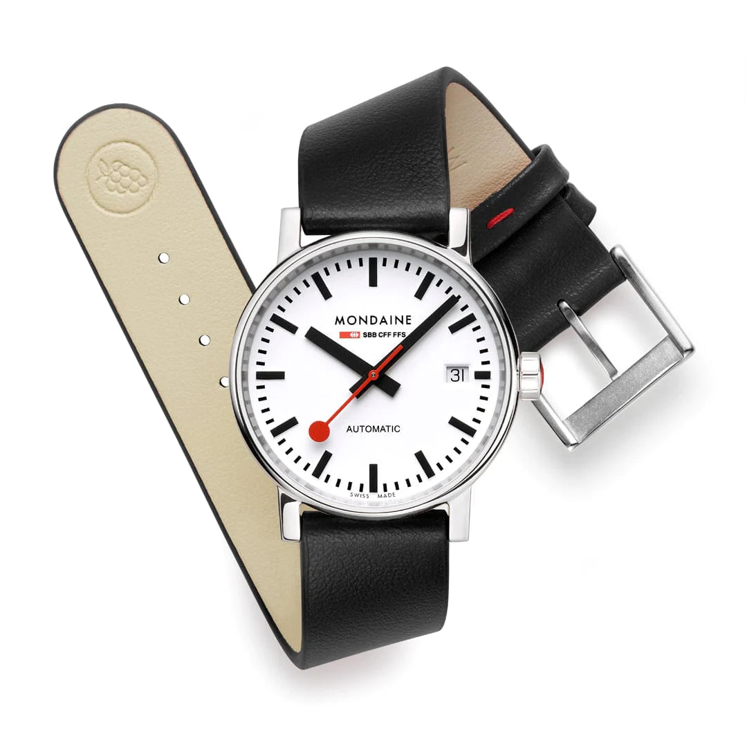 Mondaine EVO2 Automatik Herrenuhr aus Schwarz Lederband, 35 MM -  MSE.35610.LBV