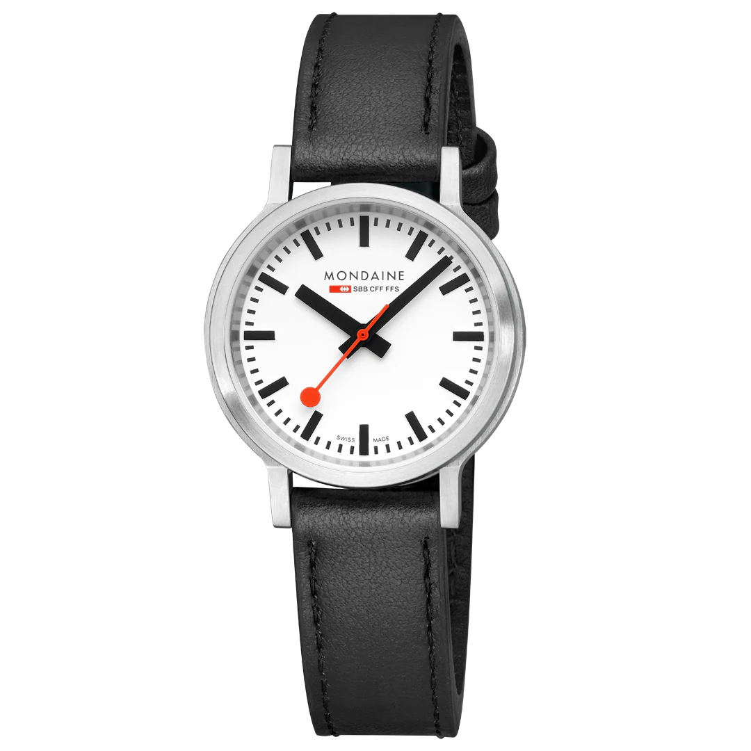 Mondaine Stop2Go Herrenuhr aus Schwarzes Leder, 34 MM - MST.3401B.LBV.SET