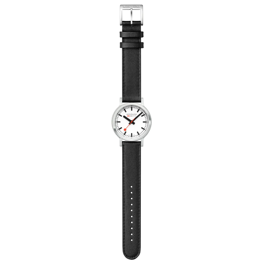 Mondaine Stop2Go Herrenuhr aus Schwarzes Leder, 34 MM - MST.3401B.LBV.SET