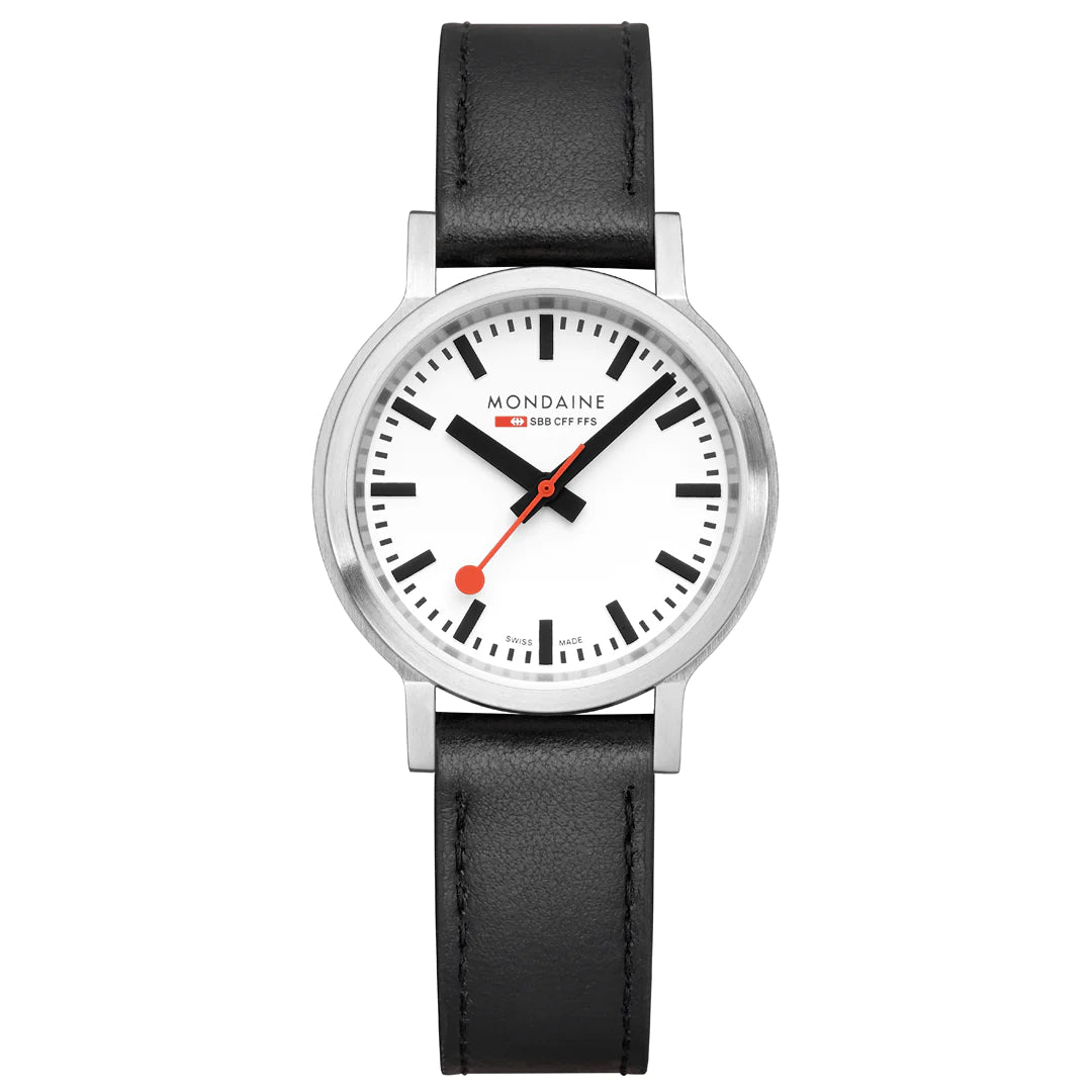 Mondaine Stop2Go Herrenuhr aus Schwarzes Leder, 34 MM - MST.3401B.LBV.SET