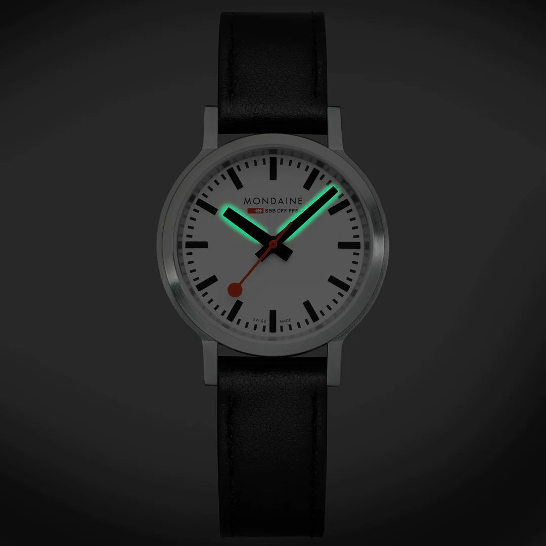 Mondaine Stop2Go Herrenuhr aus Schwarzes Leder, 34 MM - MST.3401B.LBV.SET