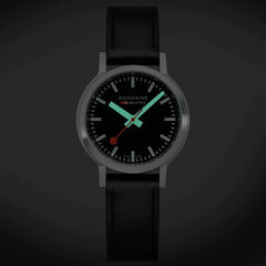 Montre Mondaine Stop2Go pour homme en cuir noir, 34 mm - MST.34020.LBV.SET