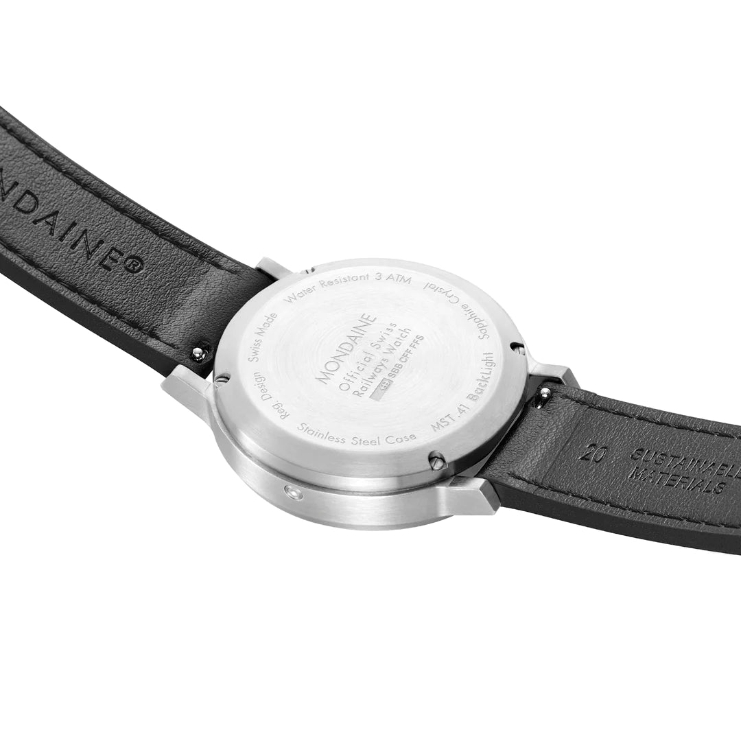 Mondaine Stop2Go Herrenuhr aus Schwarzes Leder, 41 MM - MST.4101B.LBV.2SE