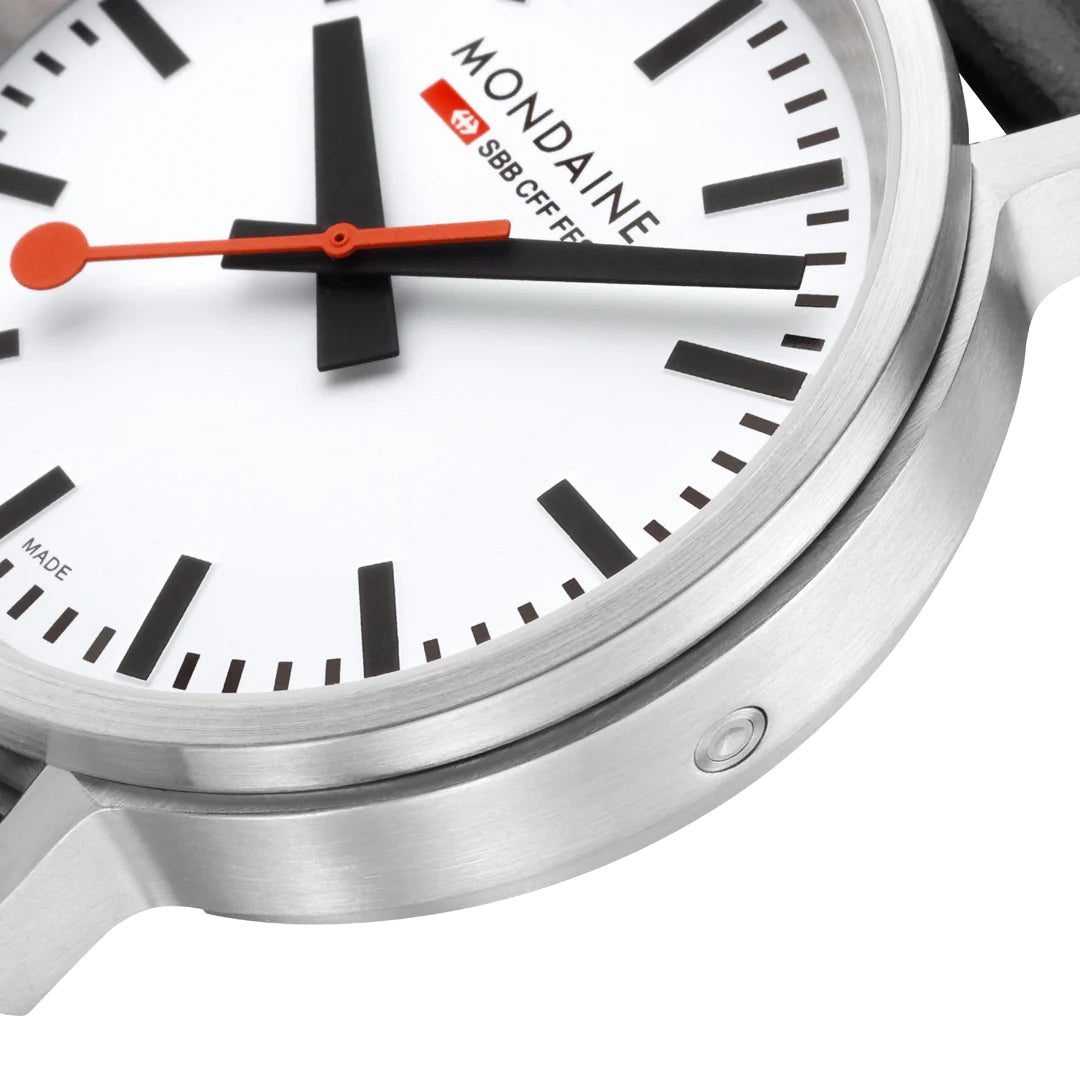 Mondaine Stop2Go Herrenuhr aus Schwarzes Leder, 41 MM - MST.4101B.LBV.2SE