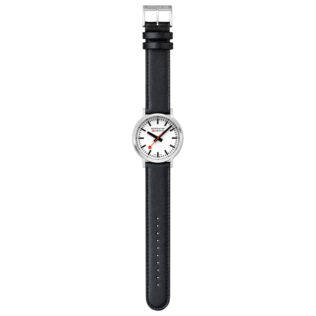 Mondaine Stop2Go Herrenuhr aus Schwarzes Leder, 41 MM - MST.4101B.LBV.2SE