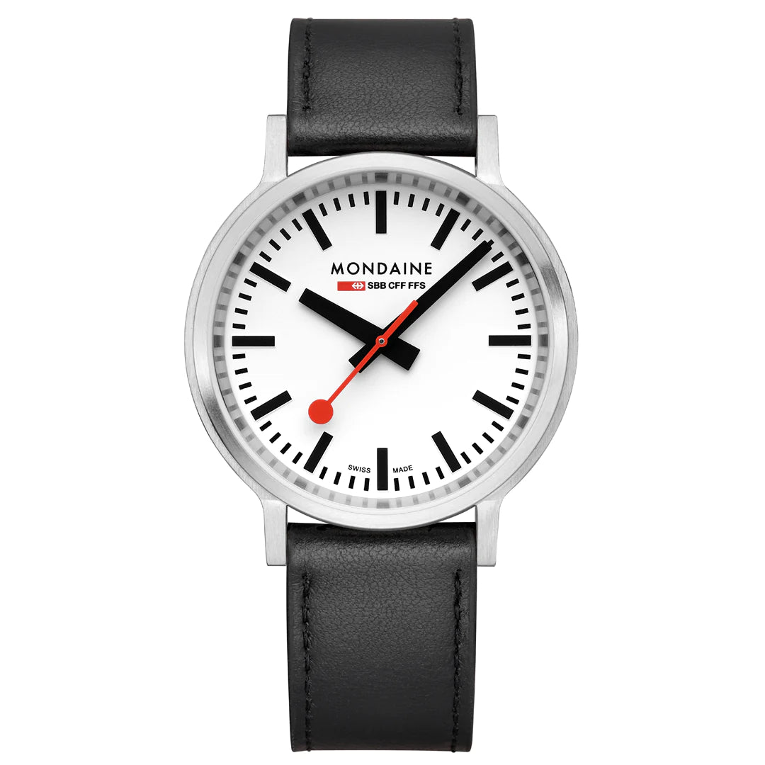 Mondaine Stop2Go Herrenuhr aus Schwarzes Leder, 41 MM - MST.4101B.LBV.2SE
