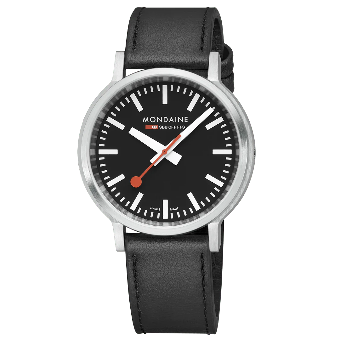 Mondaine Stop2Go Herrenuhr aus Schwarzes Leder, 41 MM - MST.41020.LBV.2SE