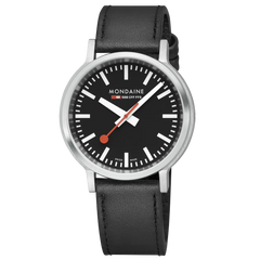 Mondaine Stop2Go Herrenuhr aus Schwarzes Leder, 41 MM - MST.41020.LBV.2SE