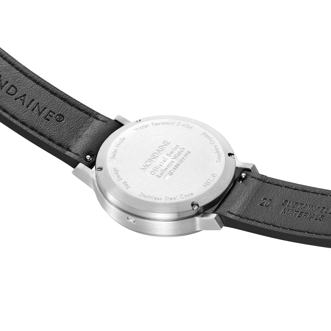 Mondaine Stop2Go Herrenuhr aus Schwarzes Leder, 41 MM - MST.41020.LBV.2SE