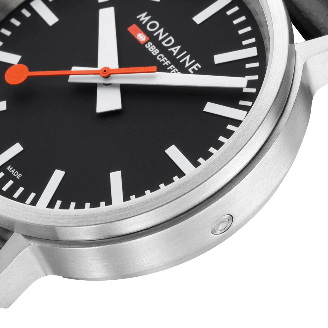 Mondaine Stop2Go Herrenuhr aus Schwarzes Leder, 41 MM - MST.41020.LBV.2SE