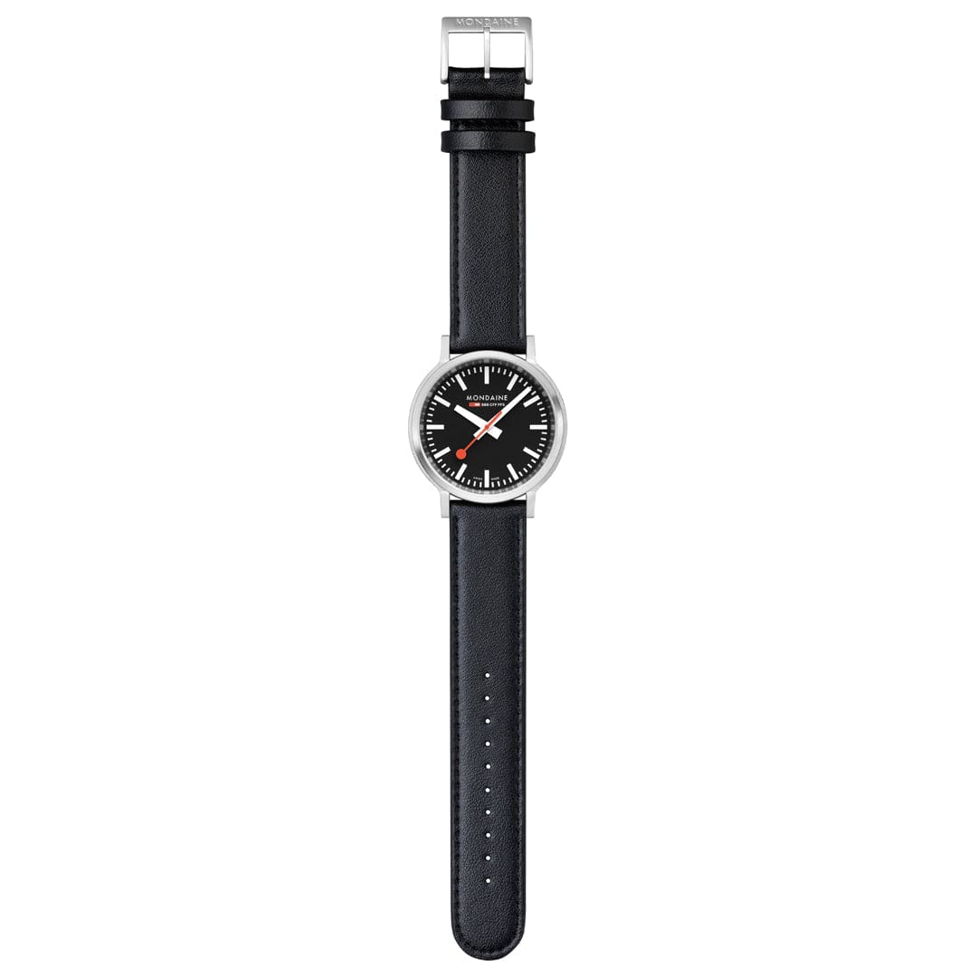 Mondaine Stop2Go Herrenuhr aus Schwarzes Leder, 41 MM - MST.41020.LBV.2SE
