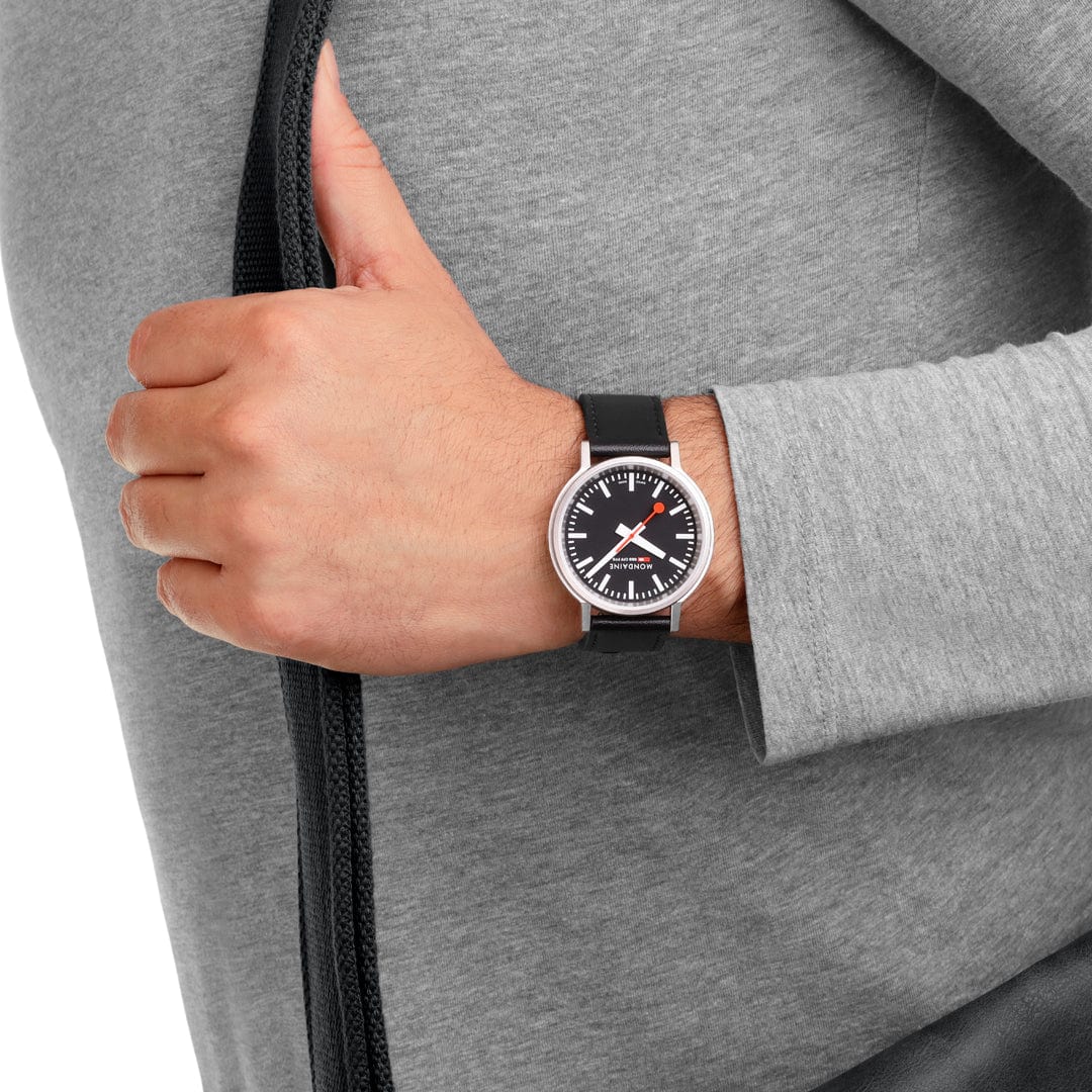 Mondaine Stop2Go Herrenuhr aus Schwarzes Leder, 41 MM - MST.41020.LBV.2SE