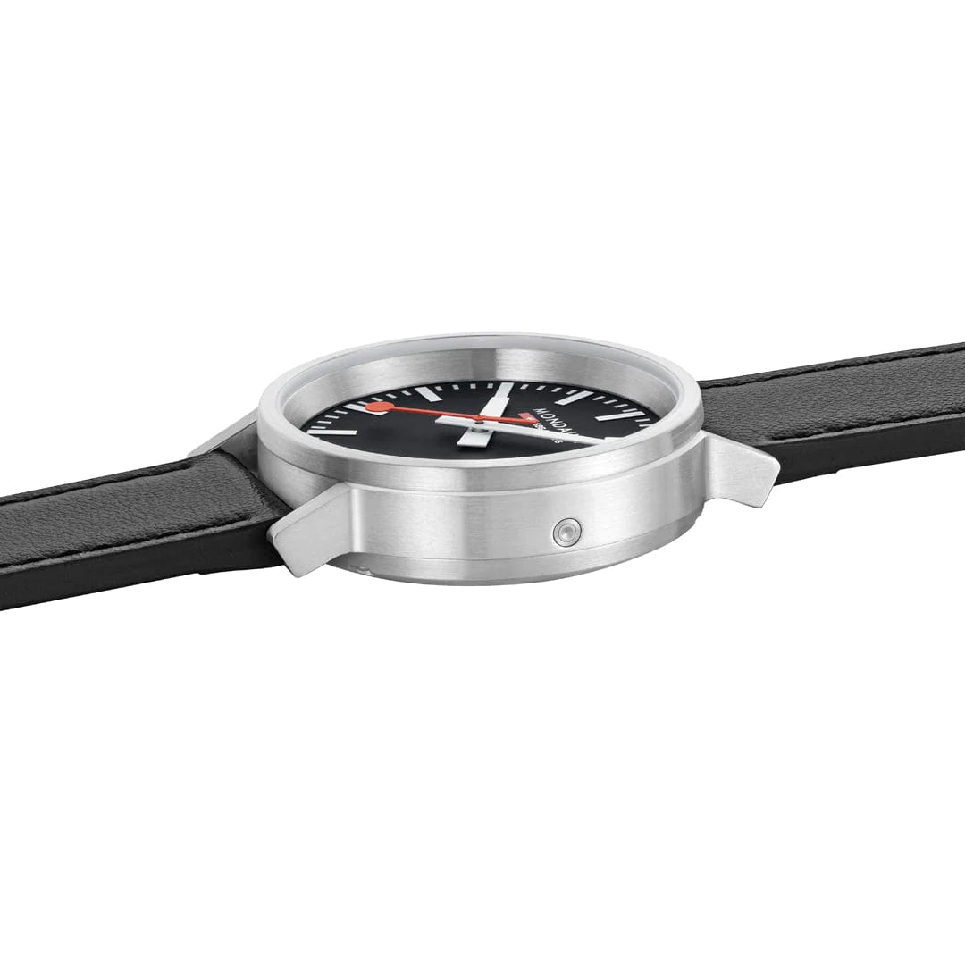 Mondaine Stop2Go Herrenuhr aus Schwarzes Leder, 41 MM - MST.41020.LBV.2SE