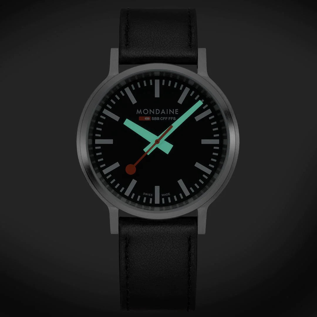 Mondaine Stop2Go Herrenuhr aus Schwarzes Leder, 41 MM - MST.41020.LBV.2SE