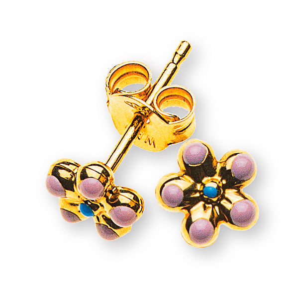 Ohrstecker Blume rosa/hellblau emailliert Gelbgold 375